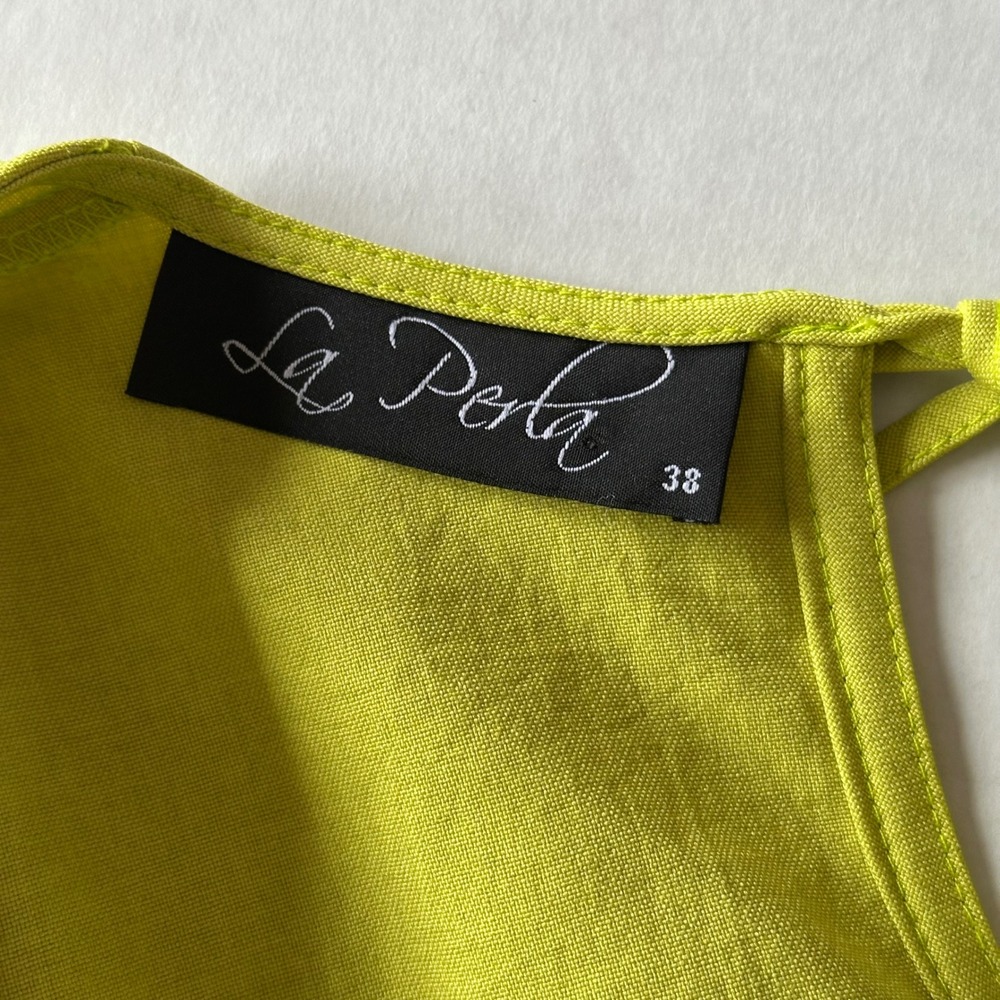 La Perla Lime Green Ruffle Flutter Sleeve Mini Shift Dress Size 38 IT 2 US - Picture 3 of 6